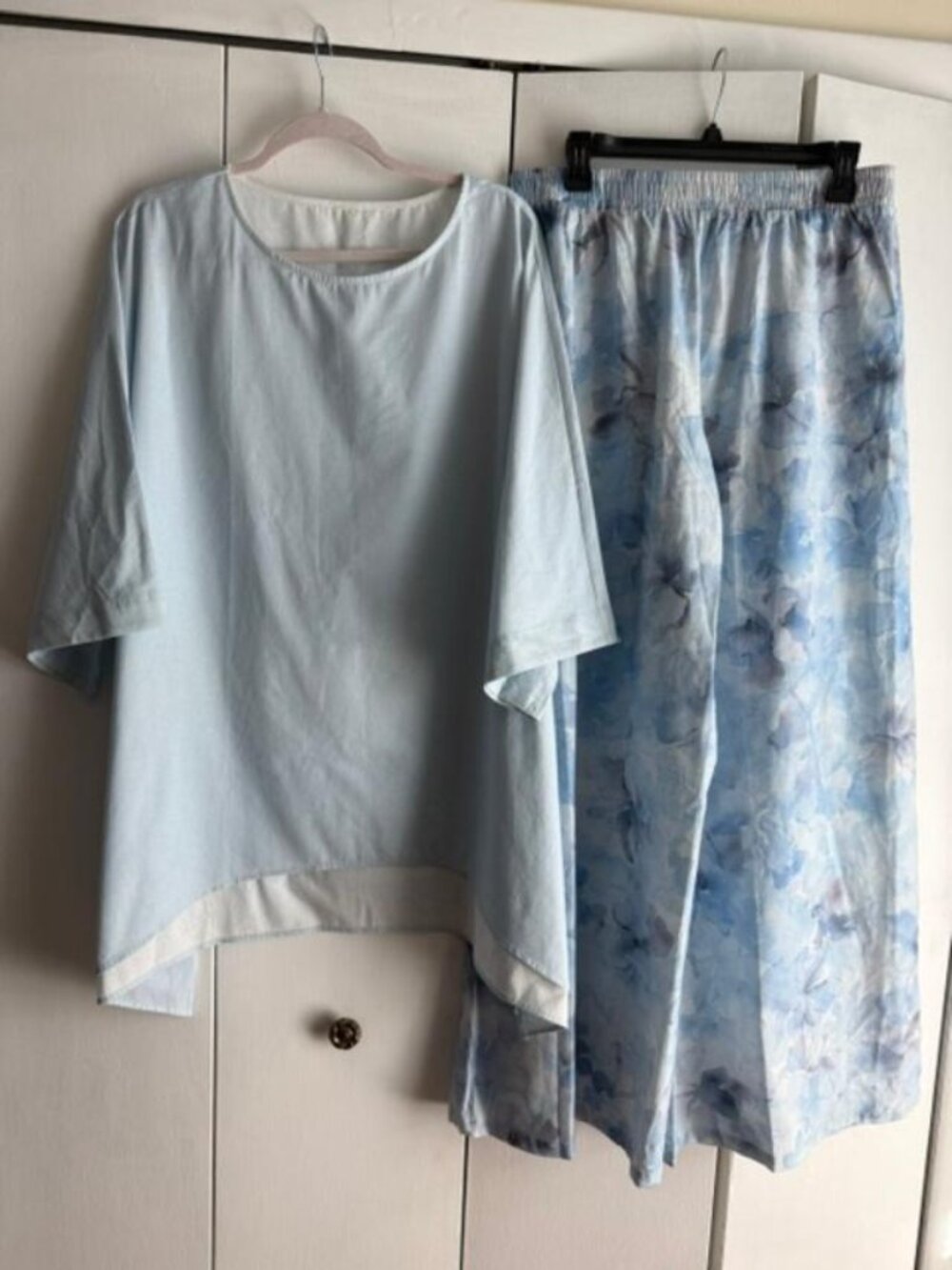 SHEIN Blue Floral Two Piece Top & Wide Leg Pants Set 3XL